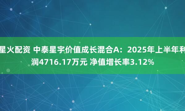 星火配资 中泰星宇价值成长混合A：2025年上半年利润4716.17万元 净值增长率3.12%